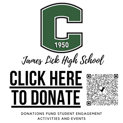 This image is of a QR code that goes to: https://jameslickcomets.myschoolcentral.com/asbworks/(S(1uniprv53z5pzw2dhmpwxqzq))/apps/webstore/pages/WebStore.aspx?org=6391 . In includes the following text: CLICK HERE TO DONATE DONATIONS FUND STUDENT ENGAGEMENT ACTIVITIES AND EVENTS
